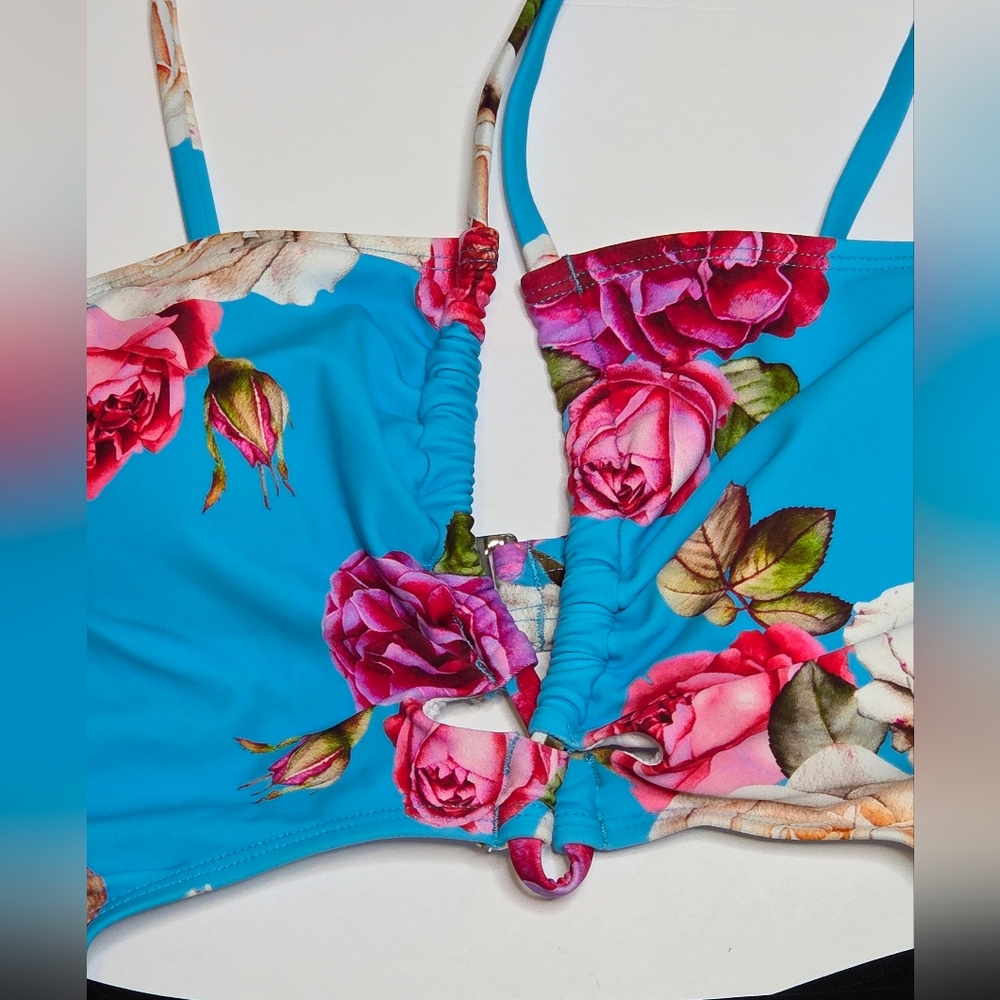 Cupshe Brynn Cutout Blue And Black Floral One Piece Swimsuit Size Large NwT - Picture 6 of 14